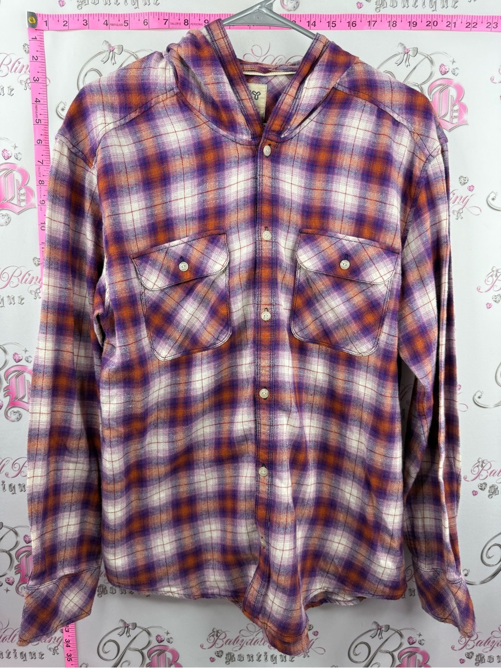 TNA aritzia Women's Hooded Plaid Button-Down Shirt - Purple & Orange
